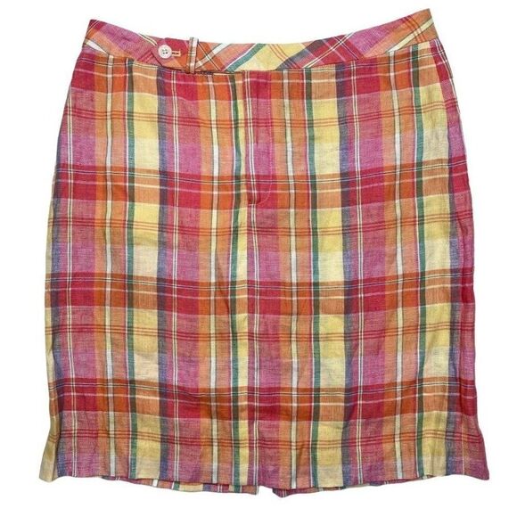 Ralph Lauren Sport Pink Yellow Madras Plaid Linen Pencil Skirt Sz 6 Preppy - Picture 8 of 9